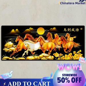 【Chinatera】 Full Round Diamond Picture Running Horses Drawing Home Decor DIY Painting Kit
