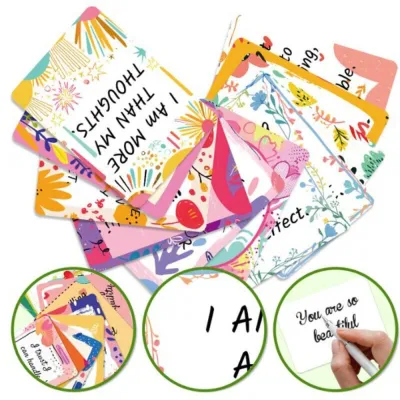 JAYNEBIO 50Pcs Vintage Inspirational Cards Kraft Paper Colorful Uplifting Positive Affirmation Cards Creative with Inspirational Quote Motivational Cards for Women