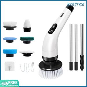 Cordless Cleaning Brush 7 Replaceable Brush Heads Rotary Floor Brushes with Extendable Handle Shower Scrubber for Bathroom Bathtub Tile Floor