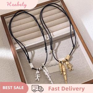 Heabety  Gold Hip Hop Metallic Fish Bone Pendant Necklaces For Women Long Adjustable Wax Rope Collarbone  chain Fashion accessories