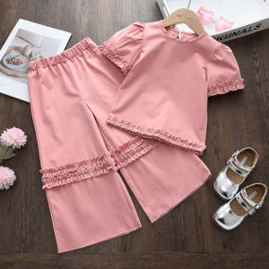 Bear Leader 2 Pieces Sets Baby Girls Fashion Clothes Summer Short Sleeves Princess T-shirt Tops and Ear Edge Pants Suits Terno Kids Clothing Korean New Outfits 3 to 7 Years