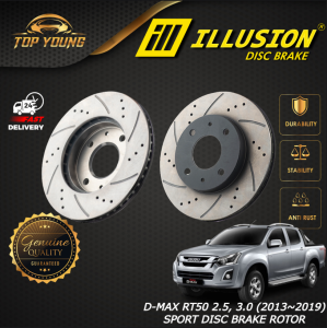 ILLUSION ISUZU D-MAX 2.5 3.0 RT50 (2013~2019) FRONT (DEPAN) DISC BRAKE ROTOR SPORT SLOTTED & DRILLED DMAX