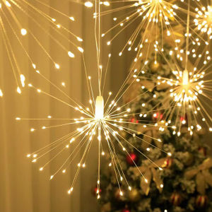 Fireworks Shape LED Lamp Battery Version Suspend Colorful Warm Light Dandelion Waterproof Applicable To Festival Christmas Courtyard Garden On The Tree Lawn Villa Party Indoor Bedroom Living Room Office