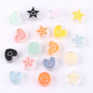 4pcs/Bag Acrylic Happy Smile Face Heart Star Bead Loose Spacer Beads For Jewelry Making DIY Bracelet Accessories