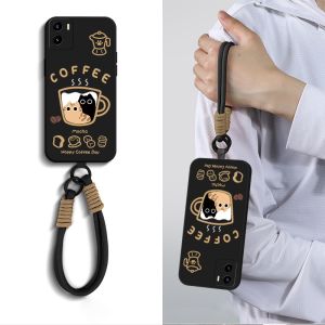 Case for VIVO Y15S VIVO Y15A VIVO Y01 phone casing Softcas Silicone Protector shockproof Cover new design aesthetic Cartoon Cat with Lanyard for girls YTSTHM01