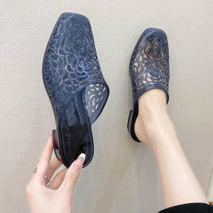 Ielgy ngón chân pha lê trong suốt Xăng đan nhựa giản dị thời trang mùa hè của phụ nữ tăng chiều cao đế vuông