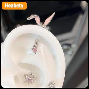 【2-3 days delivery】 1Pcs Cats Ear Shaped Flash Zircon Heart Cross Pendant Ear Bone Nail Earring For Women Trendy Body Piercing Accessories
