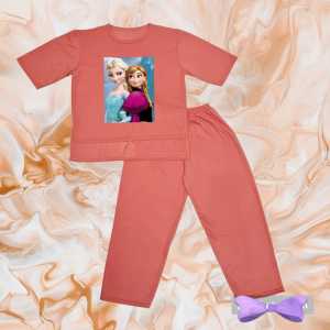 Setelan Anak Perempuan Over Size/Tanggung Gambar Kartun ELSA & ANNA Umur 5-13 TAHUN