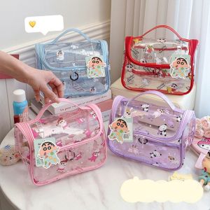 PTK52 Zipper Transparent Cosmetic Bag Waterproof Crayon Shin Chan Travel Wash Bag Portable Korean Style Cartoon Makeup Pouch Bag Travel