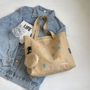 EERSHENSHI  กระเป๋าโทตผ้าแคนวาสแฟชั่นใหม่ปี พิมพ์ตัวอักษร ขนาดใหญ่ ใส่ได้เยอะ เหมาะสำหรับการเดินทางและใช้งานประจำวัน