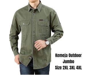 kemeja Tactical pria motif polos lengan panjang/kemeja big size jumbo/kemeja bahan katun tebal
