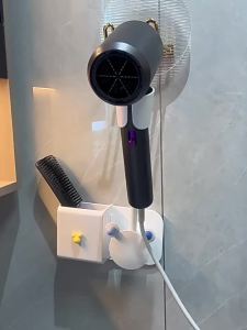 AE No-drill hair dryer holder wall-mounted hands-free rotating lazy-style hair dryer stand for bathroom storage