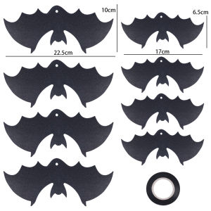 YESPERY 8pcs Halloween Hanging Bat Paper Banner with Rope Garland Scary Bat Pendant Ornament Happy Halloween Party Decorations for Home