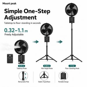 Mount peak 10" Oscillating Mist Fan Table Floor Dual-Use with 7 Wind Speeds 20000mAh Detachable Battery Type-C Remote Control Spray Humidification for Home Outdoor Camping