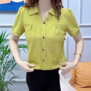 Large Size Short-sleeved Shirt for Women Plain V-neck T-shirt New Fashion All-match Loose Top