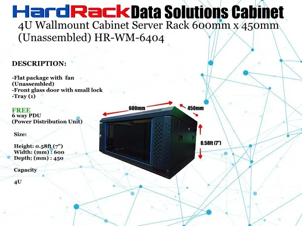 HardRack 4U Wall Mount Cabinet 600mm x 450mm Server Rack (Unassembled)  HR-WMC-6404
