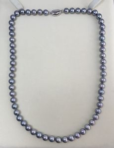 6.5–7mm Round Gray-Rose Japanese Akoya Pearl Necklace with Sterling Silver Clasp – 17.5