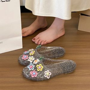 [Free Shipping] 2026 Crystal Slippers for Women Flat Transparent Half-Slippers Korean Jelly Crystal Shoes for Friends