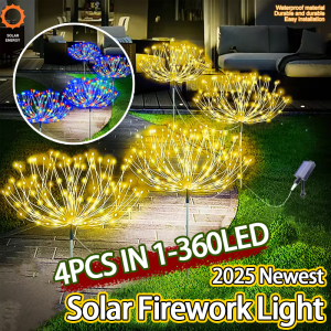 New 4PCS 360LED Solar Firework Light Outdoor Waterproof Garden Light Solar Lawn Light 8Modes Flashing Decoration Lights
