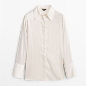 Alisa.Sonya Women Silk Satin Casual  Blouse Shirt Korean Style Long Sleeves Formal Office Wear V-Neck Loose Top For Women