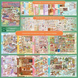 FLYING 8 Scenes 24 Sheets Miniature Scene Sticker Shop Theme Die-cut PET DIY Stickers One Day Store Manager 3D Stacking Sticker Holiday Gifts