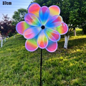 LUMIYA Đa phong cách Phim đầy màu sắc hình hoa hướng dương và cối xay gió Hai lớp PVC Hoa hướng dương xoay Chất lượng cao Đường kính 28/37cm Cây hoa đứng trên sân vườn Trang trí tiệc ngoài trời