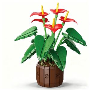 732 pieces red Anthurium plants bonsai plants cup-shaped building blocks desk decorations holiday gifts for adults DIY toys.