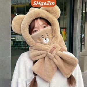 [COD] SHgeZm Dễ thương phim hoạt hình gấu sang trọng Mũ mùa đông ấm áp khăn quàng cổ găng tay mặt nạ một mảnh trùm đầu ngoài trời Mũ bảo vệ tai gió