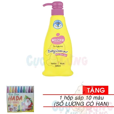 Sữa tắm dầu gội Wesser 500ml (có 3 màu) TẶNG 1 hộp bút sáp 10 màu - sua tam goi