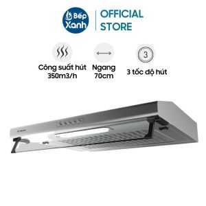 Máy Hút Mùi Classic Malloca H107 - Công Suất Hút 350 m3/h - Ngang 70cm - 2 đèn LED 25W - Điều khiển nút nhấn 3 tốc độ - Bảo hành 3 năm - Hàng chính hãng