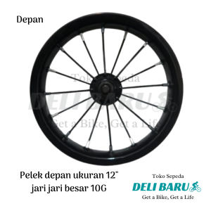 Pelek jadi model JARI BESAR 10G DEPAN Wheelset ukuran 12 Velg besi warna hitam sepeda anak ukuran 12"