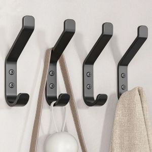 MACRAMEX 1/4Pcs Stainless Steel Coat Hook Screw Installation Black Door Hook Simple Non-slip Robe Holder Clothes