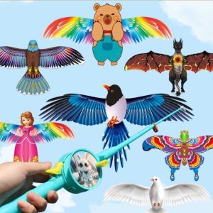 FUDESHE ง่ายต่อการบิน ว่าวคันเบ็ดตกปลา คาลิปบาร่า Bu Bu อุปกรณ์เสริม ของเล่นบินพลาสติก พร้อมสายว่าว50ม. ว่าวสำหรับเด็ก กีฬานอกสถานที่