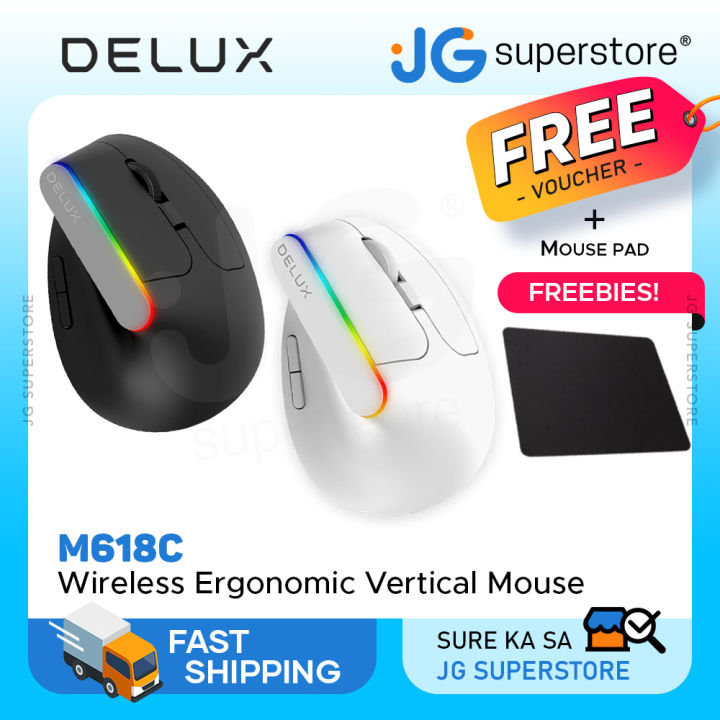 Delux M618C Wireless Bluetooth Optical Ergonomic Vertical Mouse RGB ...