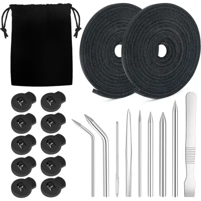 (LAGO) Baseball Glove Lace Kit Baseball Glove Repair Lacing Kit Include 2 Leather Laces 10 Lace Locks 9 Glove Lacing with Bag