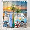 Riyidecor Beach Surf RV Fabric Shower Curtain Set for Bathroom Decor 72Wx72H Inch Coastal Theme Bath Accessories for Men Boys Tropical Palm Trees Pattern Camping Car Bathtub 12 Pack Plastic Hooks. 