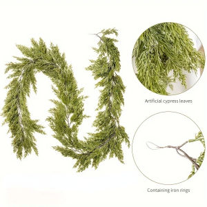 9Ft Christmas Norfolk Pine Garland Dense Pine Real Touch Artificial Pine Cypress Ornament for Holiday Fireplace Table Home Decor