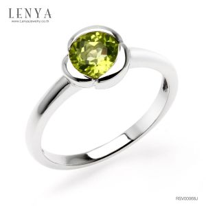 LENYA แหวนพลอยเพอริดอท เสริมโชคลาภ ความรัก ชีวิตมั่นคง ขนาด 6 มิล ตัวเรือนเงินแท้925 ชุบทองคำขาว