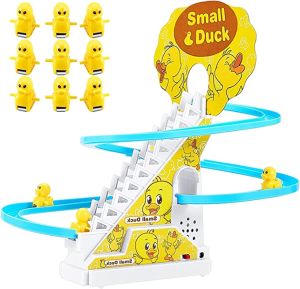 Little Duck Climbing Stairs Childrens Electric Rail Car Toy Little Yellow Duck Slide