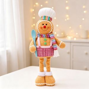 LUMINOU Plush Material Gingerbread Man Plush Ornament Pink Grid Skirt Stretch Legs Stretch Leg Plush Decor Cute Hanging Style Christmas Tree Ornament Christmas Tree