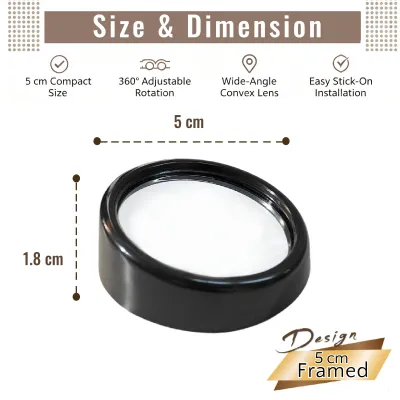 Eco-Store° [Premium] Car Blind Spot Mirror (5cm) 360° Rotation Convex Wide Angle Universal Fit -1 Pair