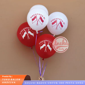 ( ISI 50 ) Balon latex dirgahayu RI / balon merah putih / balon motif dirgahayu ri / balon latex metalik doff HUT RI
