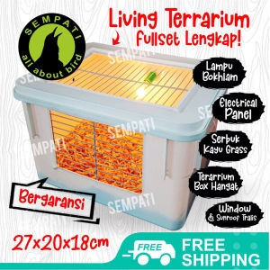 SEMPATI Kotak Terarium Kandang Gecko Hamster Reptil Ular Hamster Parrot Sarang Kotak Ternak Burung Anak Piyik Burung Lovebird Kenari Pleci Fullset Lampu Alas Kandang Serbuk Kayu