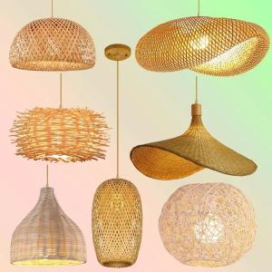 Rattan Wicker Bamboo Wood Pendant Light Ceiling Lustre Chandelier Hanging Lamp Hand Knitted Braided Home Living Bed Room Decor2026
