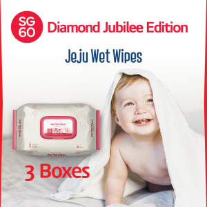 (3-Box) SG60 Limited Edition | Jeju Wet Wipes | 60th Anniversary National Day | Merlion Design | All cap-type packaging | 8packs (80 sheets per pack) | Expiry: January 2027