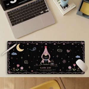 JAYQQ Cartoon Cat Pattern Rubber Mouse Pad Large Size Non-slip Laptop Table Mat Lock Edge Keyboard Mice Mat Home