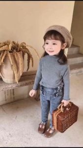 เสื้อยืดแขนยาวเด็กผู้หญิง  เสื้อคอเต่าแขนยาวเด็ก สีพื้น ผ้านิ่มใส่สบาย, สไตล์เกาหลี, อายุ 1-7 ปี