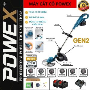 Máy cắt cỏ pin công nghiệp POWEX 40V lưỡi cắt 8 inch không chổi than công suất khủng 2400w 100% lõi đồng nguyên chất sử dụng pin 15 cell siêu khoẻ siêu bền bỉ