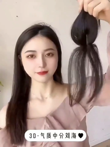 ผมหน้าม้าสีดำปอยผมแบบต่อด้านบนผมผู้หญิงแบบโค้งขอบสำหรับตกแต่งหน้าวิกผมผู้หญิงแบบเรียบร้อยสวมใส่ทุกวันเป็นธรรมชาติวิกผมผู้หญิง