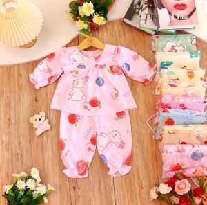 Set bộ bé gái dài tay tiểu thư xinh baby doll họa tiết quả dâu tây cực xinh chất vải tơ xốp mềm mại thoáng khí (5-15kg)